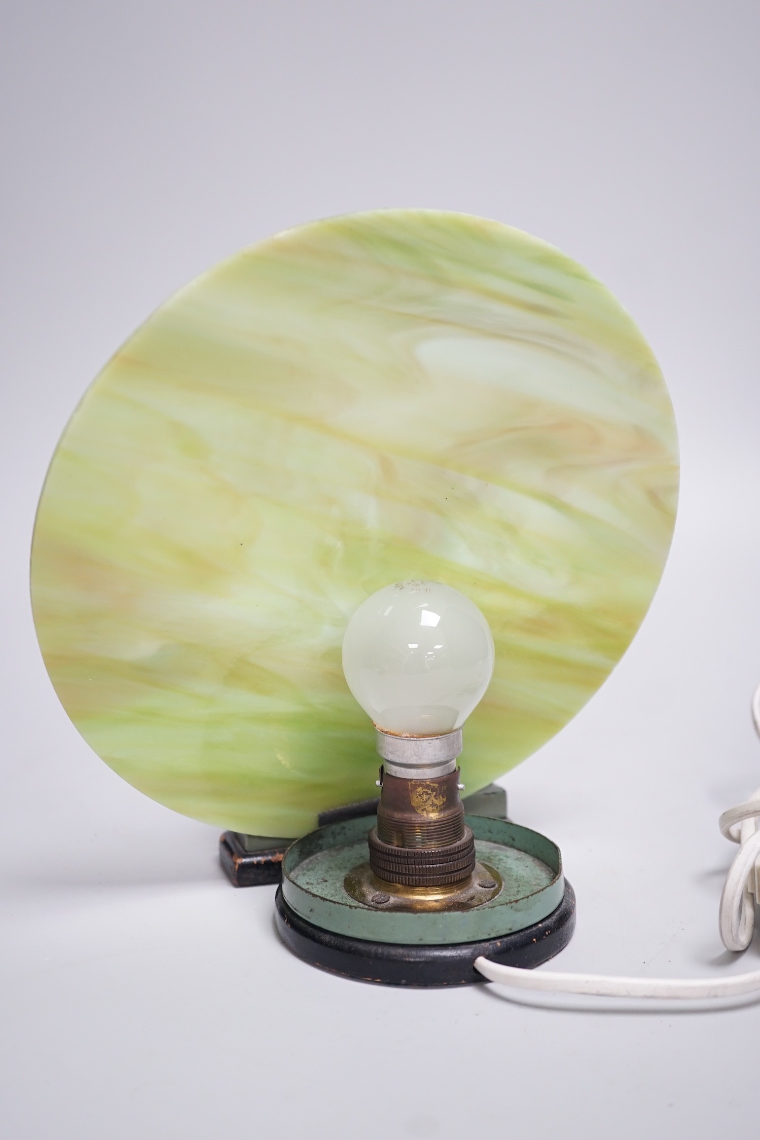 An Art Deco lady lamp with original glass. 21cm high